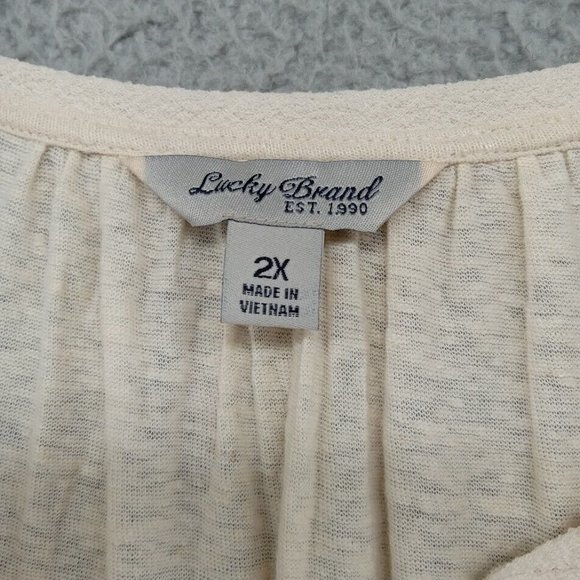 Lucky‎ Brand Sweater Womens 2X Cream Button Up Long Length Lightweight Linen - Picture 2 of 7